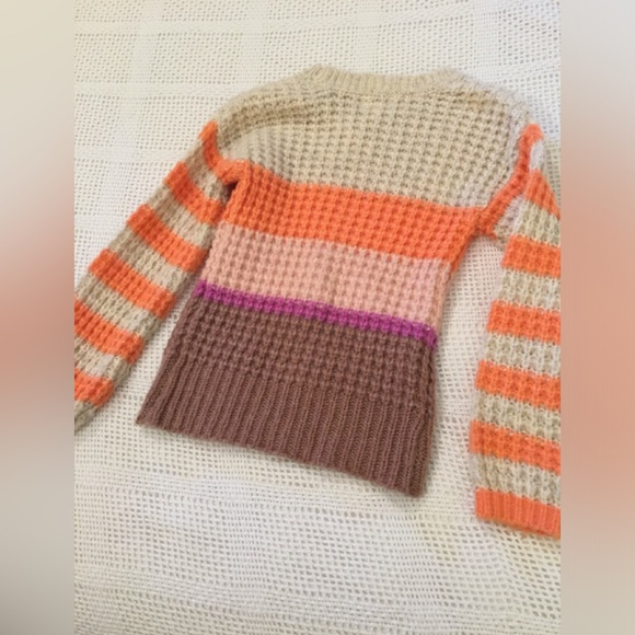 Cat & Jack knitted striped girls sweater 6 cream brown orange 🤎🧡🩷🤎🧡🩷🤎🧡🩷 - Picture 4 of 4